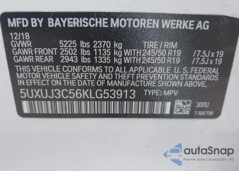 2019 BMW X4 xDrive30I из США, поврежденный, VIN 5UXUJ3C56KLG53913